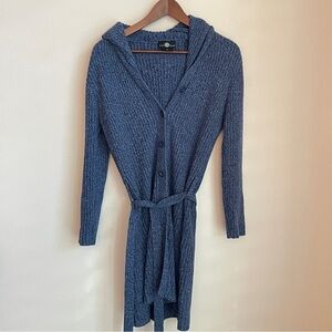 Y2K Blue Knit Cardigan Sweater Medium Belted Cozy Cottage